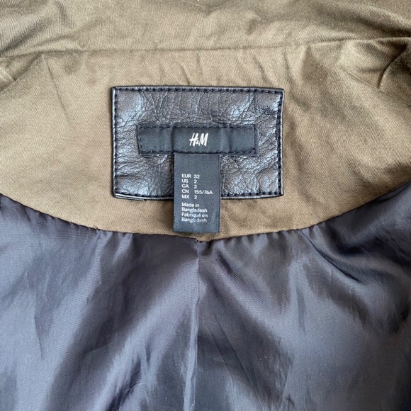H&M Army Green Jacket Faux Leather Sleeves - US 2 - Picture 9 of 15